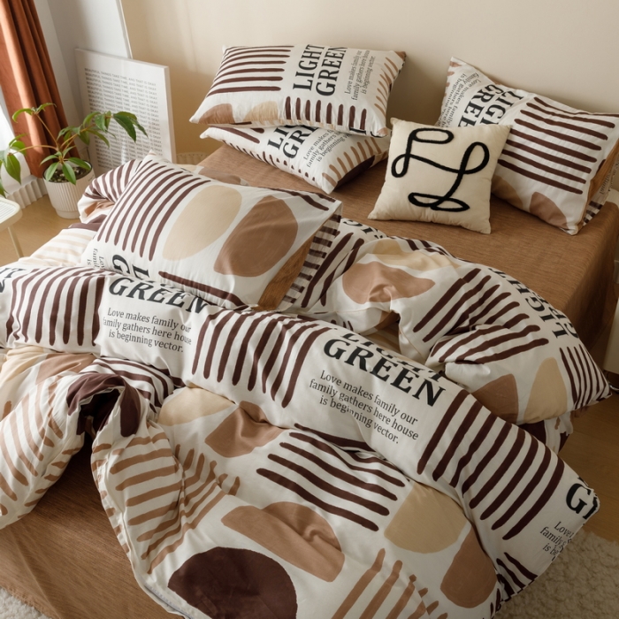 91家纺网 家纺一手货源 找家纺 蓝邻家纺 2023新款全棉印花四件套简约系类四件套 布亚-咖