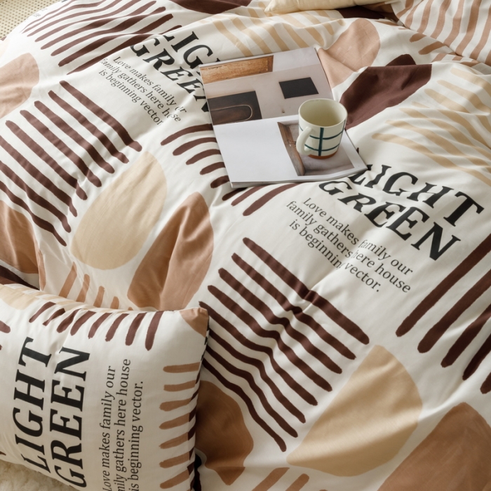 91家纺网 家纺一手货源 找家纺 蓝邻家纺 2023新款全棉印花四件套简约系类四件套 布亚-咖