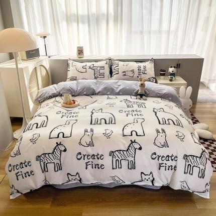 宏源2022年12月新款芦荟棉亲肤印花四件套 简笔画