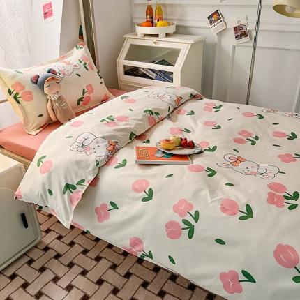 91家纺网 家纺一手货源 找家纺 港岛妹妹 2022新款芦荟棉12月学生床上下铺新花型系列 粉郁金兔