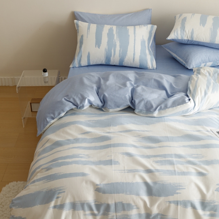 91家纺网 家纺一手货源 找家纺 蓝邻家纺 2023新款全棉印花四件套简约系类四件套 蓝图