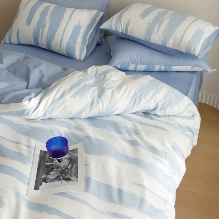 91家纺网 家纺一手货源 找家纺 蓝邻家纺 2023新款全棉印花四件套简约系类四件套 蓝图