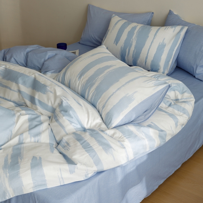 91家纺网 家纺一手货源 找家纺 蓝邻家纺 2023新款全棉印花四件套简约系类四件套 蓝图