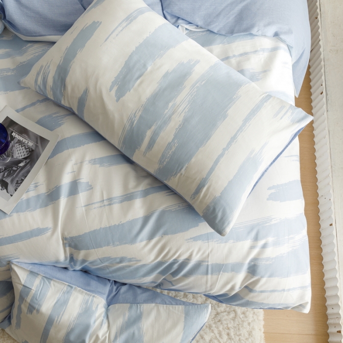 91家纺网 家纺一手货源 找家纺 蓝邻家纺 2023新款全棉印花四件套简约系类四件套 蓝图