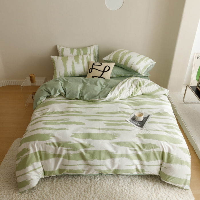 91家纺网 家纺一手货源 找家纺 蓝邻家纺 2023新款全棉印花四件套简约系类四件套 绿野