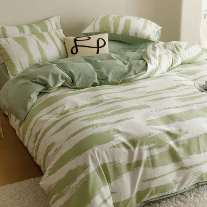 91家纺网 家纺一手货源 找家纺 蓝邻家纺 2023新款全棉印花四件套简约系类四件套 绿野