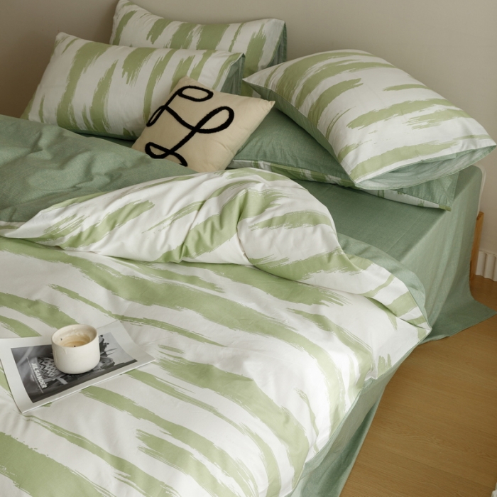 91家纺网 家纺一手货源 找家纺 蓝邻家纺 2023新款全棉印花四件套简约系类四件套 绿野