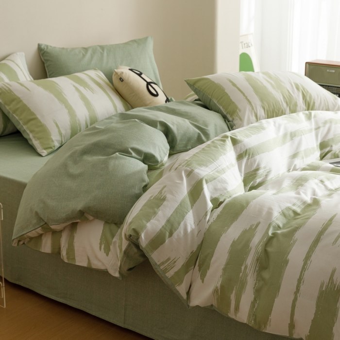 91家纺网 家纺一手货源 找家纺 蓝邻家纺 2023新款全棉印花四件套简约系类四件套 绿野