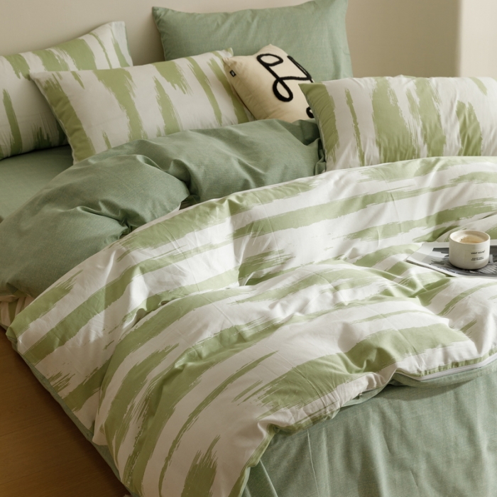 91家纺网 家纺一手货源 找家纺 蓝邻家纺 2023新款全棉印花四件套简约系类四件套 绿野