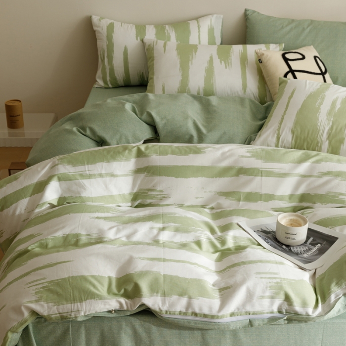 91家纺网 家纺一手货源 找家纺 蓝邻家纺 2023新款全棉印花四件套简约系类四件套 绿野