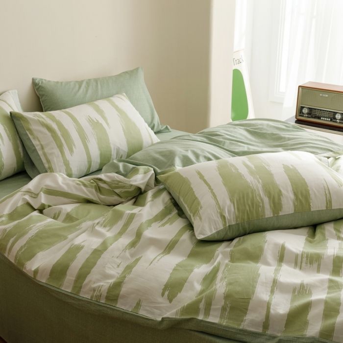 91家纺网 家纺一手货源 找家纺 蓝邻家纺 2023新款全棉印花四件套简约系类四件套 绿野