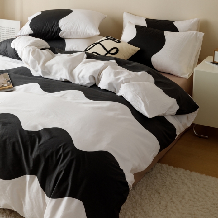 91家纺网 家纺一手货源 找家纺 蓝邻家纺 2023新款全棉印花四件套简约系类四件套 时尚