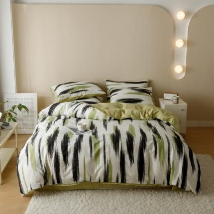 91家纺网 家纺一手货源 找家纺 蓝邻家纺 2023新款全棉印花四件套简约系类四件套 幸运线条