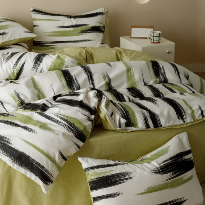 91家纺网 家纺一手货源 找家纺 蓝邻家纺 2023新款全棉印花四件套简约系类四件套 幸运线条