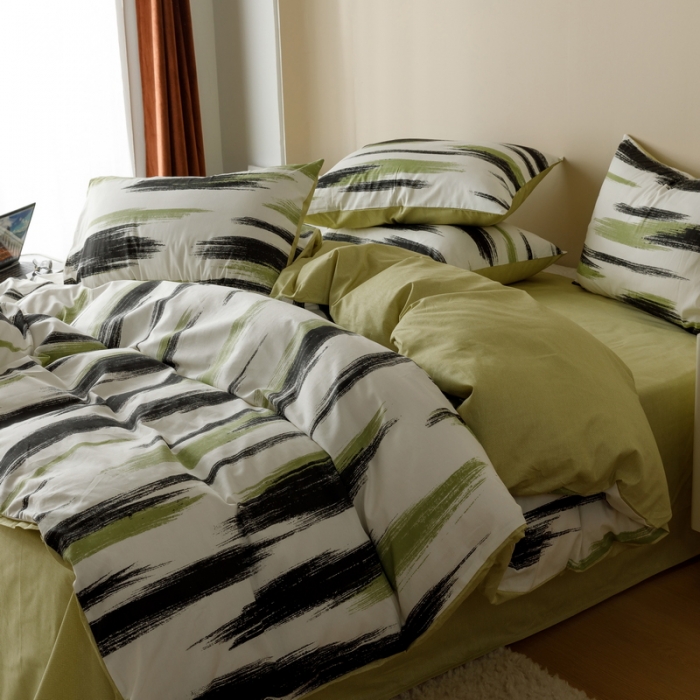 91家纺网 家纺一手货源 找家纺 蓝邻家纺 2023新款全棉印花四件套简约系类四件套 幸运线条