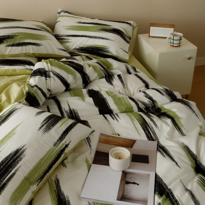 91家纺网 家纺一手货源 找家纺 蓝邻家纺 2023新款全棉印花四件套简约系类四件套 幸运线条