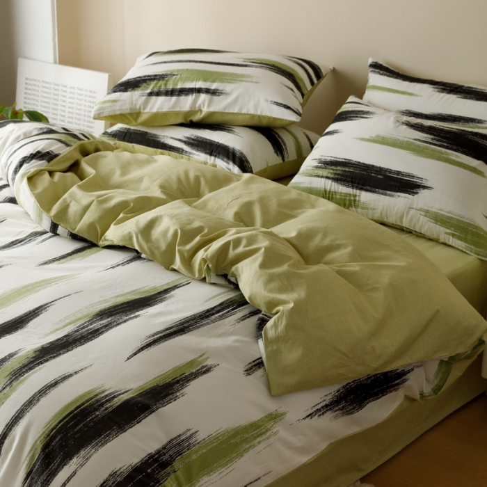 91家纺网 家纺一手货源 找家纺 蓝邻家纺 2023新款全棉印花四件套简约系类四件套 幸运线条