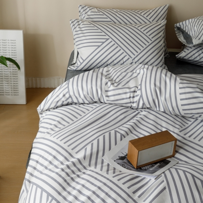 91家纺网 家纺一手货源 找家纺 蓝邻家纺 2023新款全棉印花四件套简约系类四件套 语初-灰