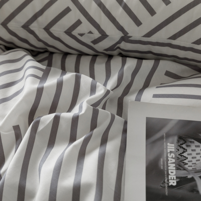 91家纺网 家纺一手货源 找家纺 蓝邻家纺 2023新款全棉印花四件套简约系类四件套 语初-灰