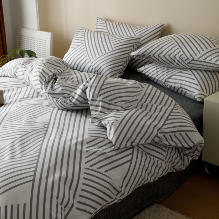 91家纺网 家纺一手货源 找家纺 蓝邻家纺 2023新款全棉印花四件套简约系类四件套 语初-灰