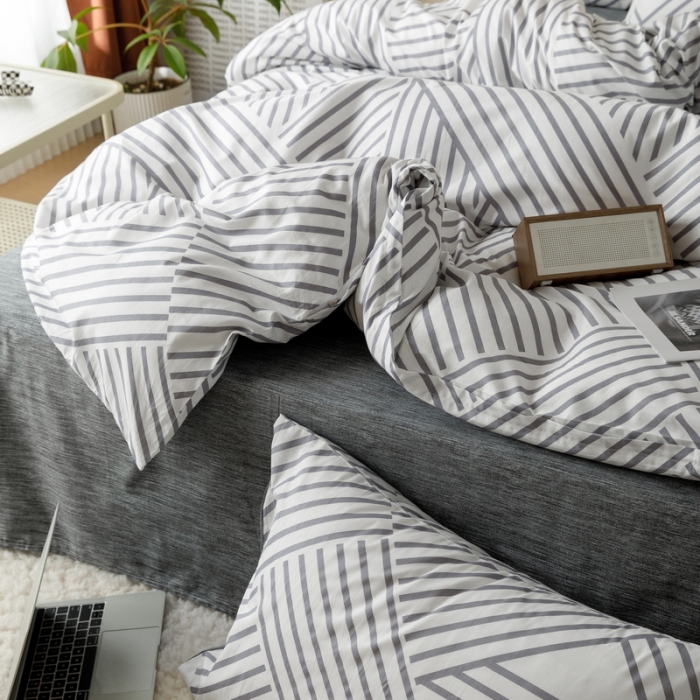 91家纺网 家纺一手货源 找家纺 蓝邻家纺 2023新款全棉印花四件套简约系类四件套 语初-灰