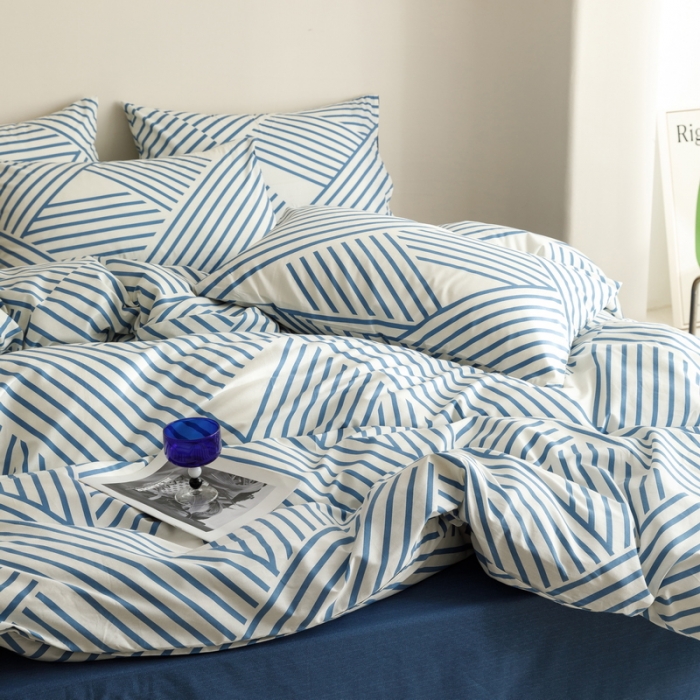 91家纺网 家纺一手货源 找家纺 蓝邻家纺 2023新款全棉印花四件套简约系类四件套 语初-蓝