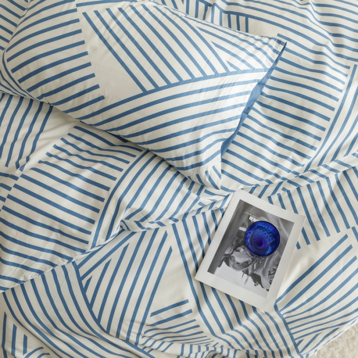 91家纺网 家纺一手货源 找家纺 蓝邻家纺 2023新款全棉印花四件套简约系类四件套 语初-蓝