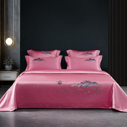 91家纺网 家纺一手货源 找家纺 振翼2025新品60贡缎水洗天丝纯色婚庆四件套 山盟海誓墨绿