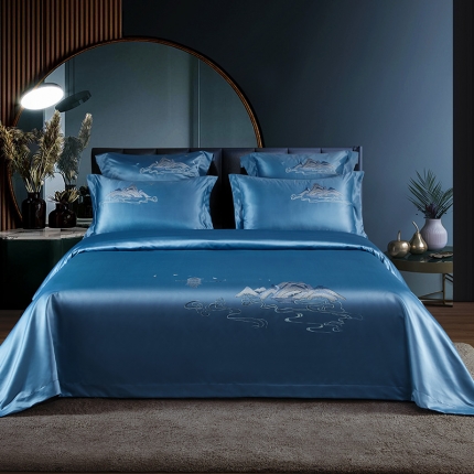 91家纺网 家纺一手货源 找家纺 振翼2025新品60贡缎水洗天丝纯色婚庆四件套 山盟海誓墨绿