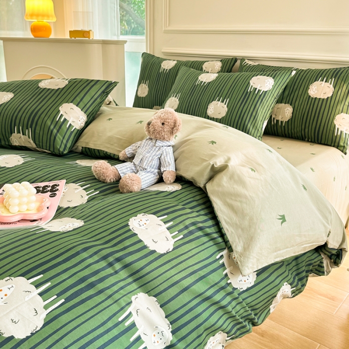 91家纺网 家纺一手货源 找家纺 星巴k家纺 2023全棉13372花卉印花简约四件套羊了个羊