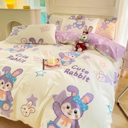 91家纺网 家纺一手货源 找家纺 星巴k家纺 2023全棉13372花卉印花简约四件套星戴兔