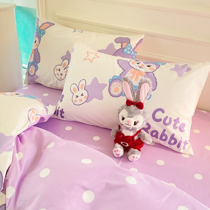 91家纺网 家纺一手货源 找家纺 星巴k家纺 2023全棉13372花卉印花简约四件套星戴兔