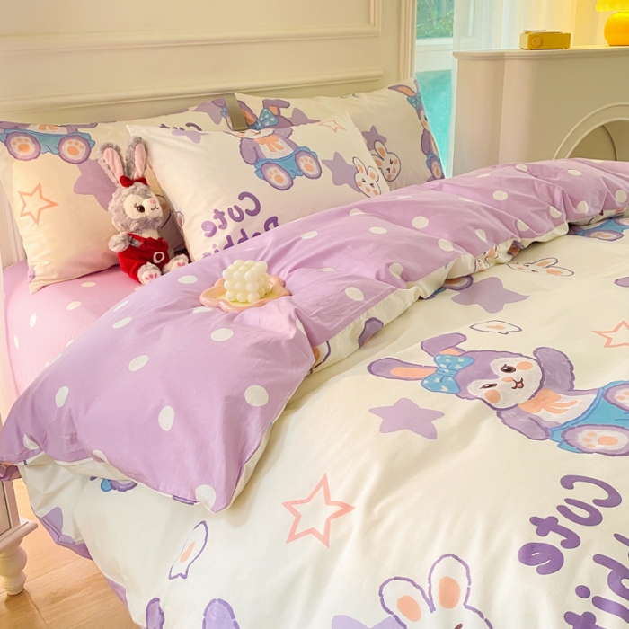 91家纺网 家纺一手货源 找家纺 星巴k家纺 2023全棉13372花卉印花简约四件套星戴兔