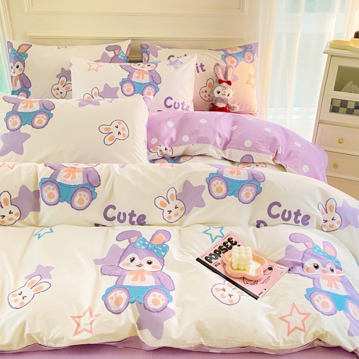 91家纺网 家纺一手货源 找家纺 星巴k家纺 2023全棉13372花卉印花简约四件套星戴兔