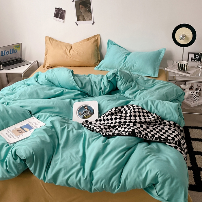 91家纺网 家纺一手货源 找家纺 (总) 贝拉梦 2023款亲肤棉纯色拼色治 愈系四件套