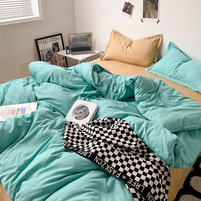 91家纺网 家纺一手货源 找家纺 (总) 贝拉梦 2023款亲肤棉纯色拼色治 愈系四件套