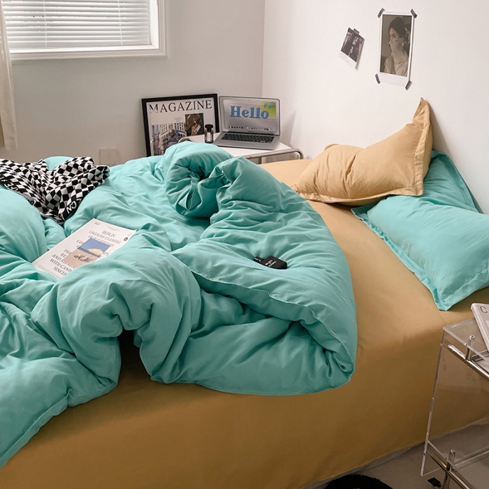 91家纺网 家纺一手货源 找家纺 (总) 贝拉梦 2023款亲肤棉纯色拼色治 愈系四件套