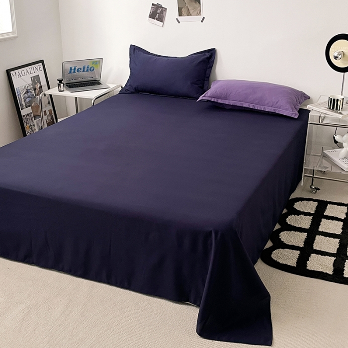 91家纺网 家纺一手货源 找家纺 贝拉梦 2023款亲肤棉纯色拼色治 愈系四件套 柔雾紫+深空蓝