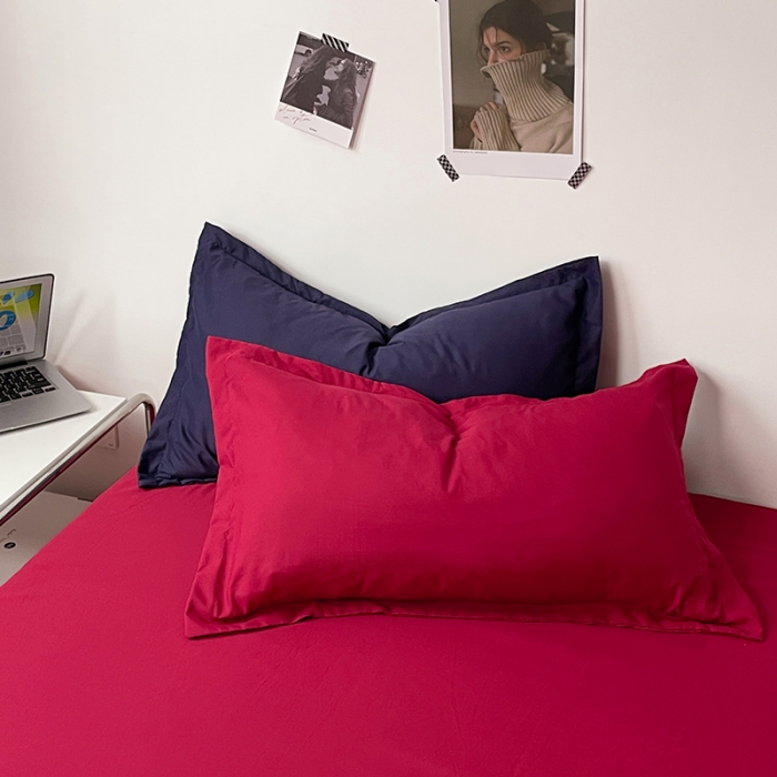 91家纺网 家纺一手货源 找家纺 贝拉梦 2023款亲肤棉纯色拼色治 愈系四件套 深空蓝+波尔多红