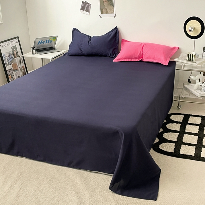 91家纺网 家纺一手货源 找家纺 贝拉梦 2023款亲肤棉纯色拼色治 愈系四件套 树莓红+深空蓝