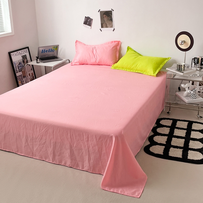 91家纺网 家纺一手货源 找家纺 贝拉梦 2023款亲肤棉纯色拼色治 愈系四件套 樱草色+蜜桃粉