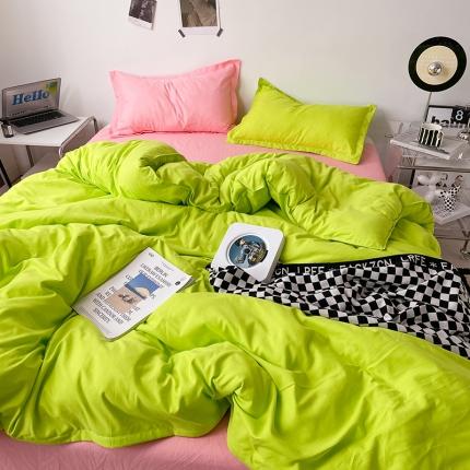 贝拉梦 2023款亲肤棉纯色拼色治 愈系四件套 樱草色+蜜桃粉