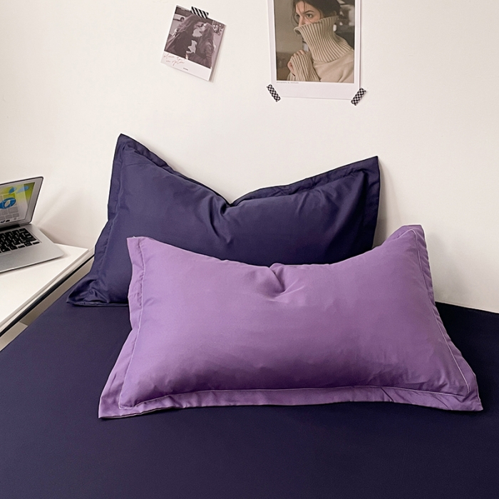 91家纺网 家纺一手货源 找家纺 贝拉梦 2023款亲肤棉纯色拼色治 愈系四件套 柔雾紫+深空蓝