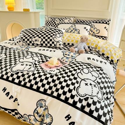 91家纺网 家纺一手货源 找家纺 星巴k家纺 2023全棉13372花卉印花简约四件套熊本熊