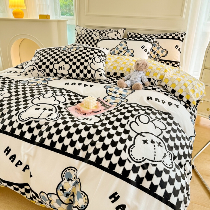 91家纺网 家纺一手货源 找家纺 星巴k家纺 2023全棉13372花卉印花简约四件套熊本熊