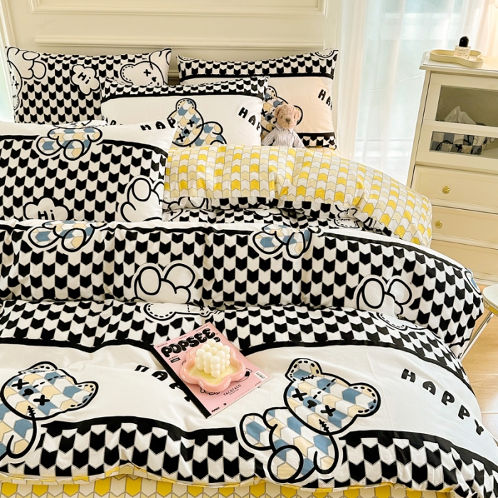 91家纺网 家纺一手货源 找家纺 星巴k家纺 2023全棉13372花卉印花简约四件套熊本熊