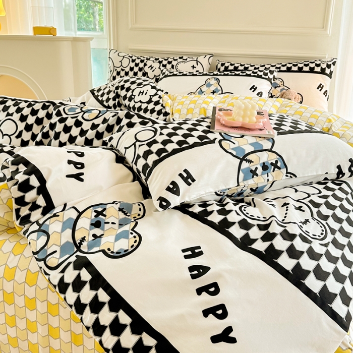 91家纺网 家纺一手货源 找家纺 星巴k家纺 2023全棉13372花卉印花简约四件套熊本熊