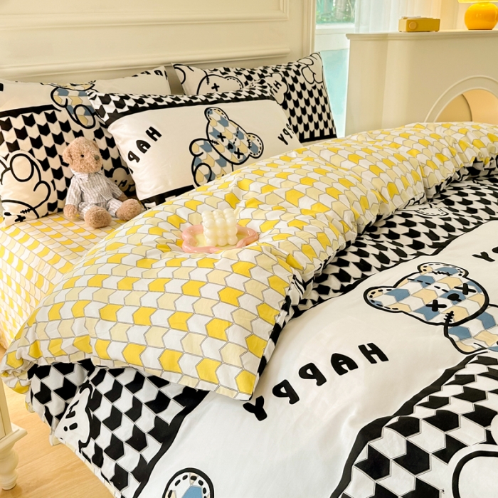 91家纺网 家纺一手货源 找家纺 星巴k家纺 2023全棉13372花卉印花简约四件套熊本熊