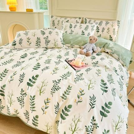 91家纺网 家纺一手货源 找家纺 星巴k家纺 2023全棉13372花卉印花简约四件套琉璃