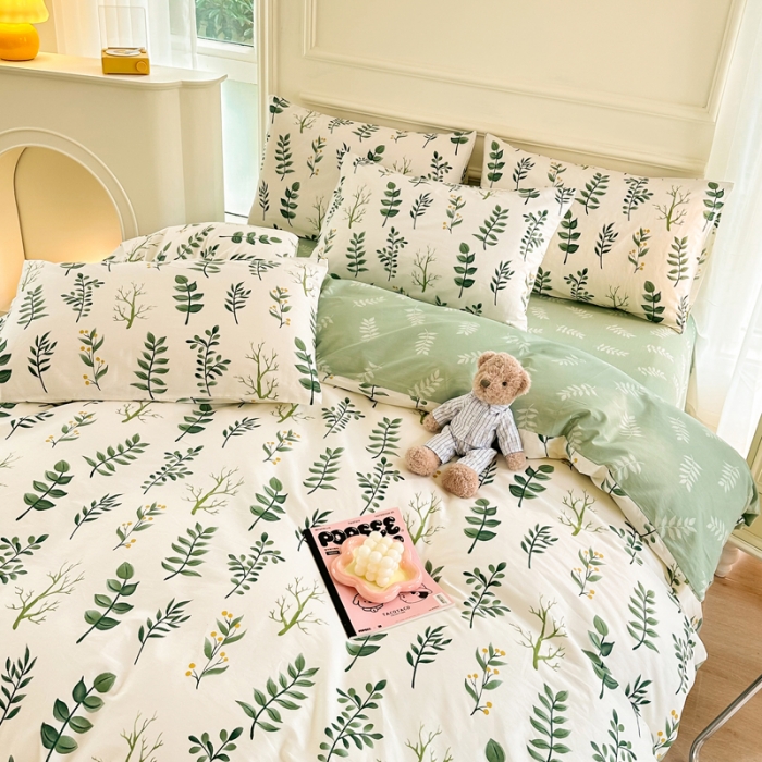 91家纺网 家纺一手货源 找家纺 星巴k家纺 2023全棉13372花卉印花简约四件套琉璃